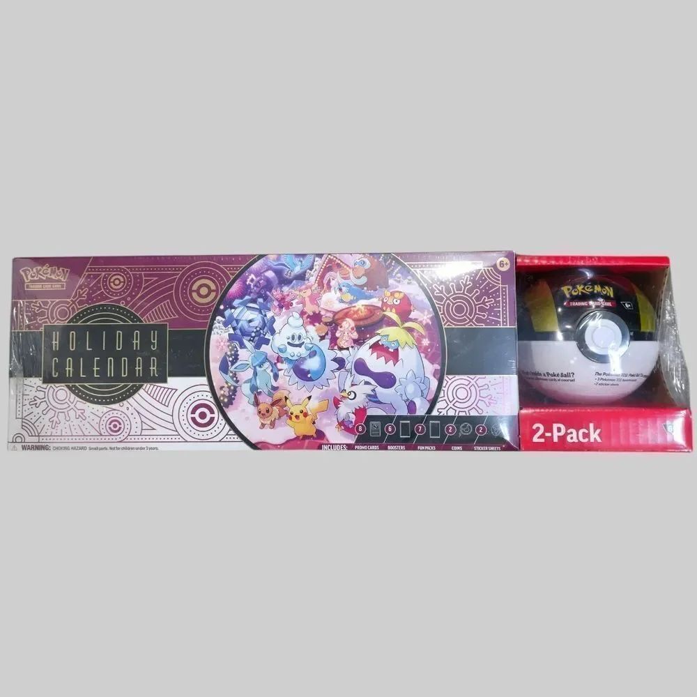 Pokemon Holiday Calendar Trading Cards Stickers And Ultra Poke Ball Bundle New